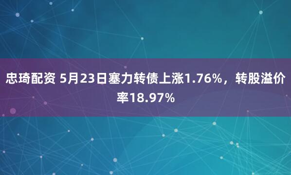 忠琦配资 5月23日塞力转债上涨1.76%，转股溢价率18.97%
