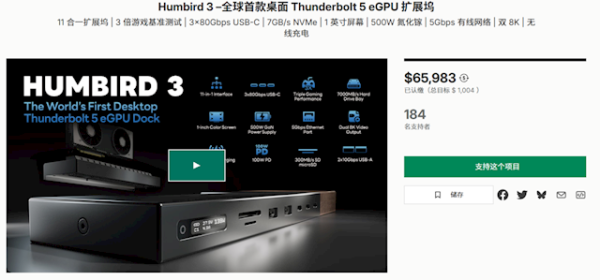 擒牛宝 全球首款桌面雷电5显卡坞！集成显示屏、还装进无线充电：价格超2200元